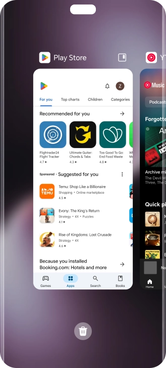 To end one running application, slide your finger upwards on the required application.