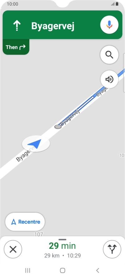 The travel information at the bottom of the screen shows your estimated time of arrival and distance to destination.