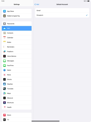 Press the required email account to select the email account as your default account.