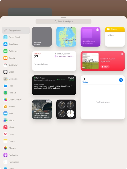 Press the required widget. Press the required widget.