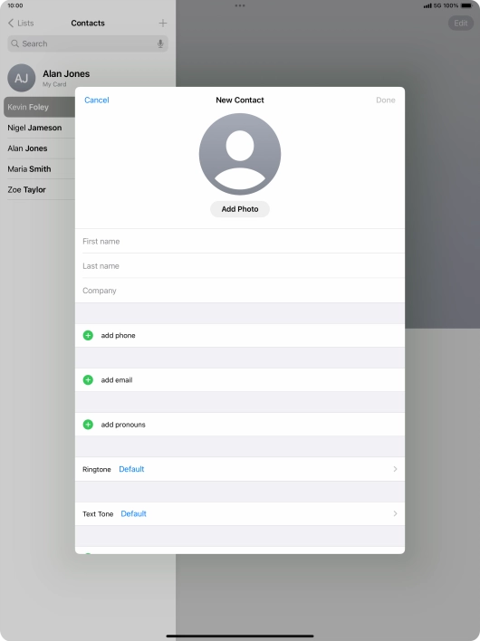 Press First name and key in the first name.