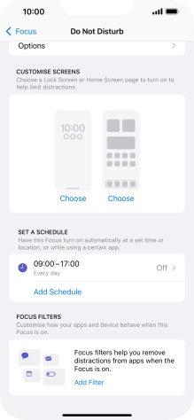 Press Add Schedule and follow the instructions on the screen to select settings for automatic activation of Do Not Disturb. Press Add Schedule and follow the instructions on the screen to select settings for automatic activation of Do Not Disturb.