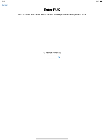 Key in the PUK and press OK.