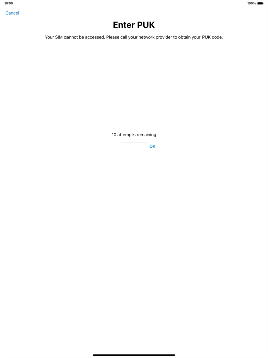 Key in the PUK and press OK.