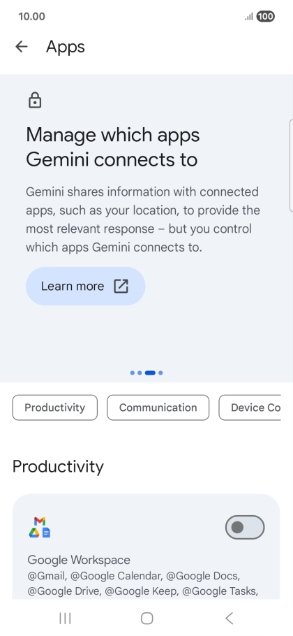 Press the indicator next to the required extension to turn on the function.