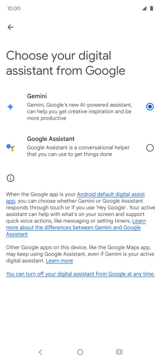 Press the required voice control assistant.