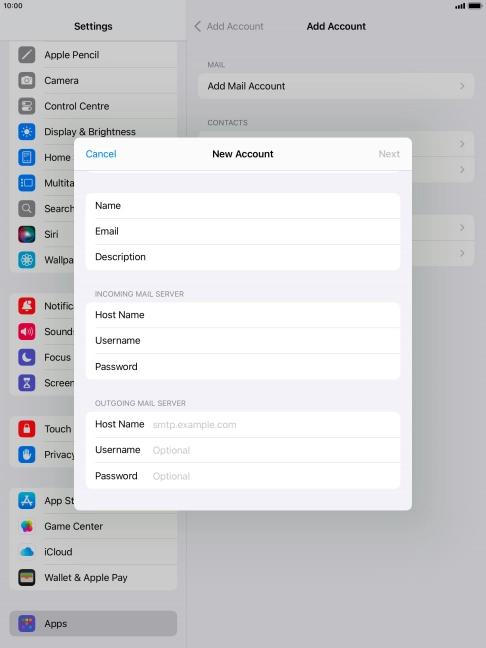 Press Host Name and key in the name of your email provider's outgoing server.