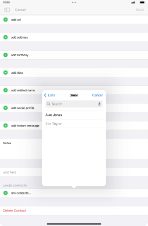 Press the required contact.