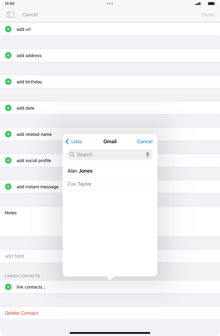 Press the required contact.