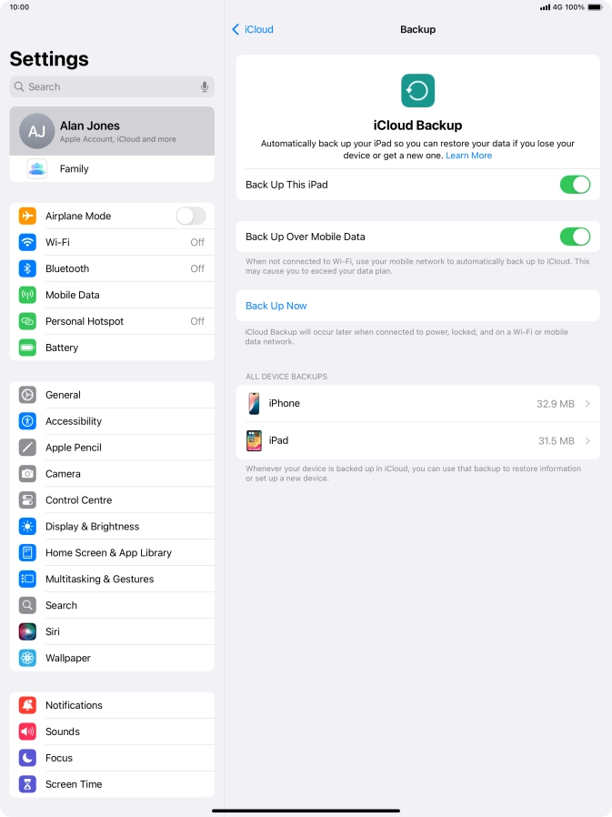 Press Back Up Now and wait while the tablet memory is backed up. Press Back Up Now and wait while the tablet memory is backed up.
