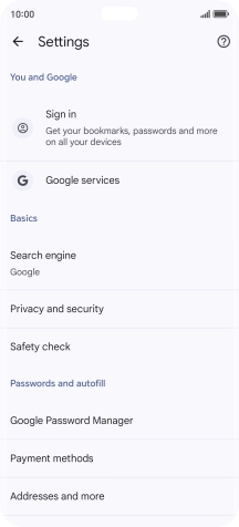 Press Privacy and security.