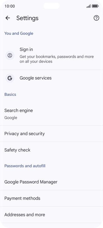 Press Privacy and security.