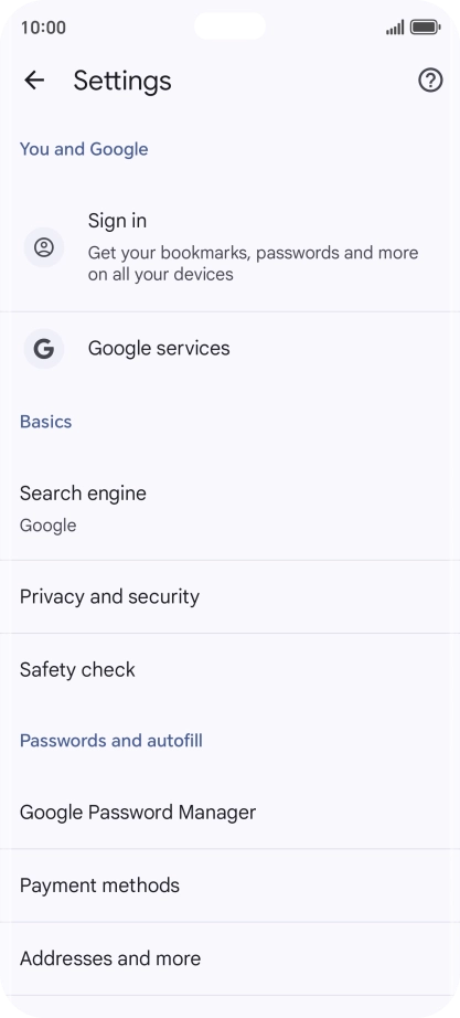 Press Privacy and security.