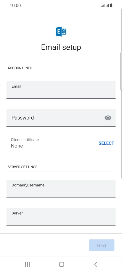 Press Password and key in the password for your email account. Press Password and key in the password for your email account.