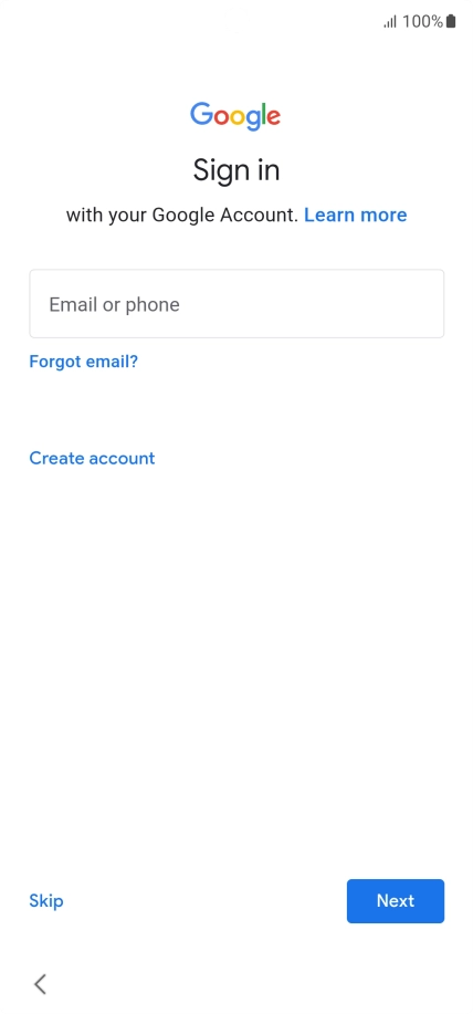 Press Email or phone and key in the username for your Google account.