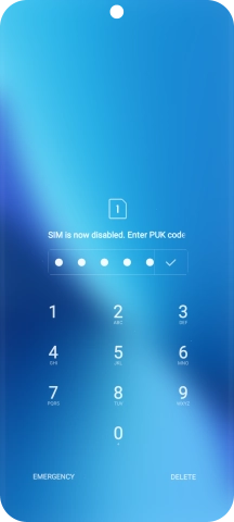 Key in the PUK and press the confirm icon.