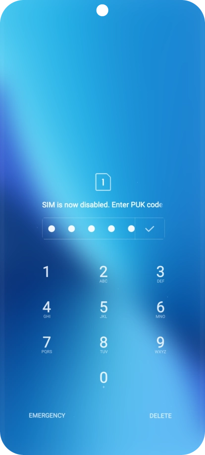 Key in the PUK and press the confirm icon.