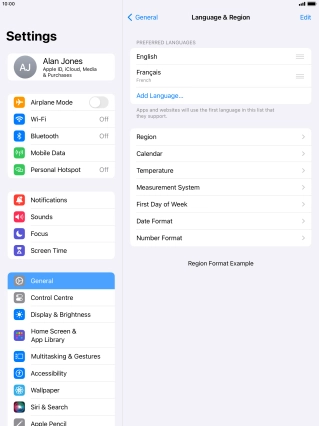 To subsequently select another language as the default language, press the move icon next to the required language and drag it to the top of the list.
