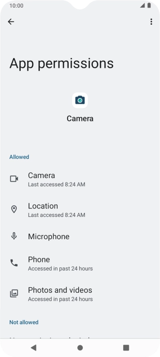 The app activity for the selected app is displayed.