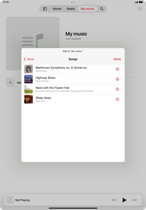 Go to the required category and press the add icon next to the required audio file. Go to the required category and press the add icon next to the required audio file.
