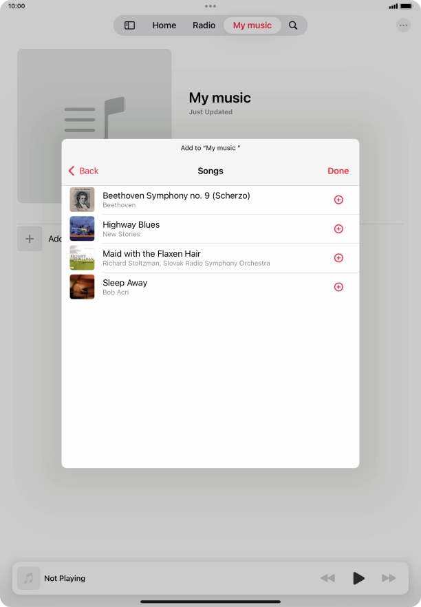 Go to the required category and press the add icon next to the required audio file. Go to the required category and press the add icon next to the required audio file.