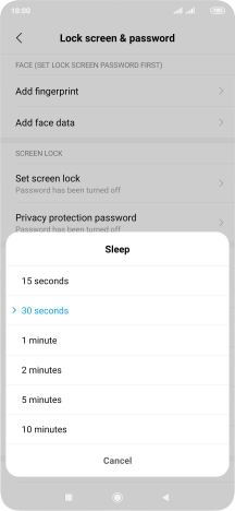 Press the required setting.