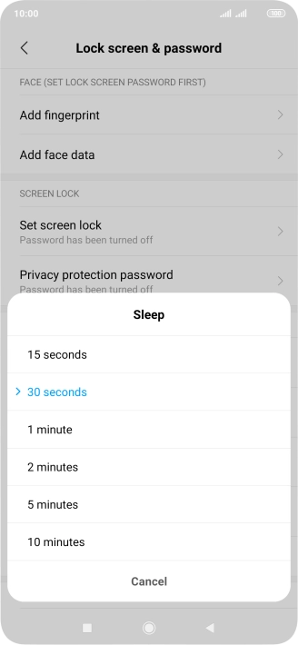 Press the required setting.