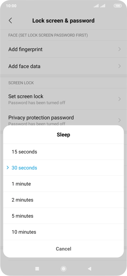 Press the required setting.