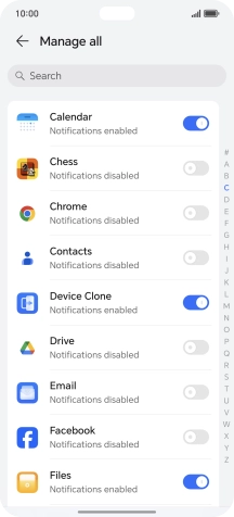 Press the indicators next to the required apps to turn the function on or off. Press the indicators next to the required apps to turn the function on or off.
