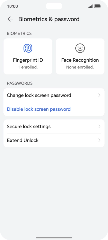 Press Disable lock screen password and key in the additional phone lock code you created earlier.