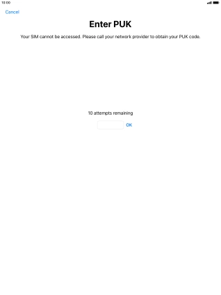 Key in the PUK and press OK.