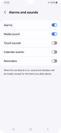 Press the required settings to turn sound and vibration for the selected functions on or off.