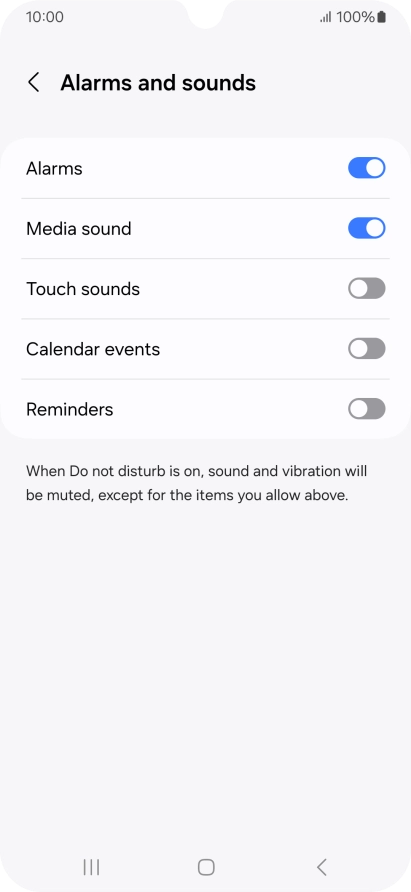 Press the required settings to turn sound and vibration for the selected functions on or off.