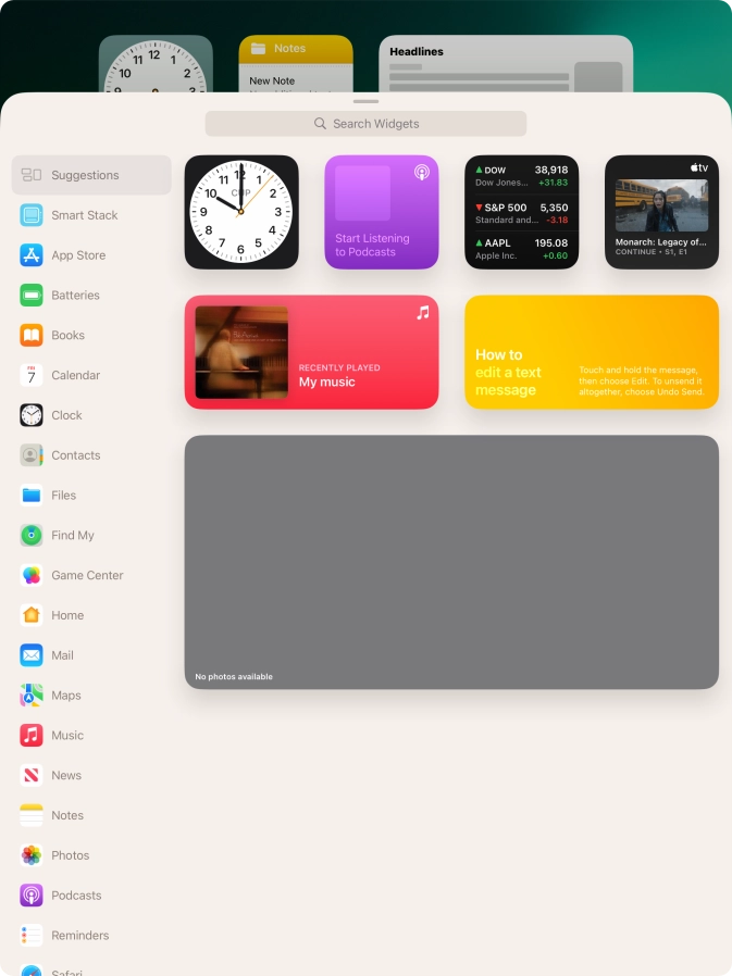 Press the required widget. Press the required widget.