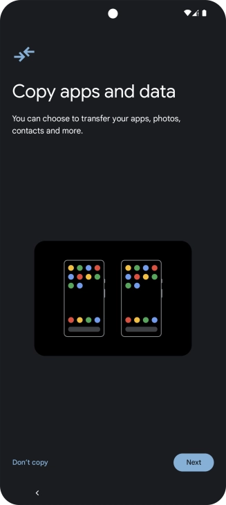 When this screen is displayed, your phone is ready to restore content from a Google One backup.