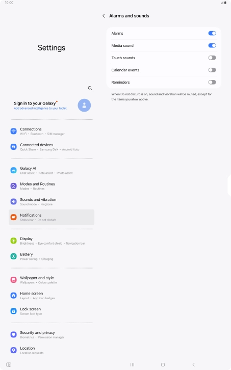 Press the indicators to turn sound and vibration for the selected functions on or off.