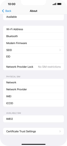 Your phone's EID number is displayed below EID.