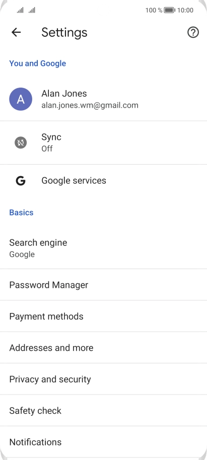 Press Privacy and security.