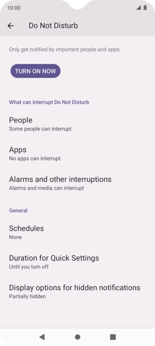 Press TURN ON NOW to turn on Do Not Disturb.