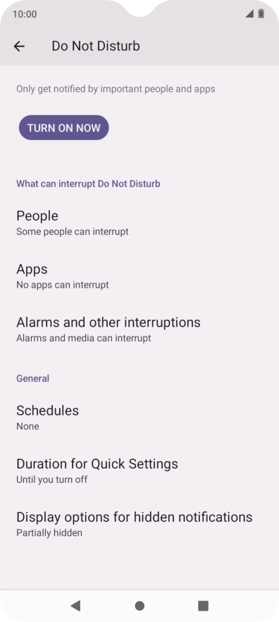 Press TURN ON NOW to turn on Do Not Disturb.