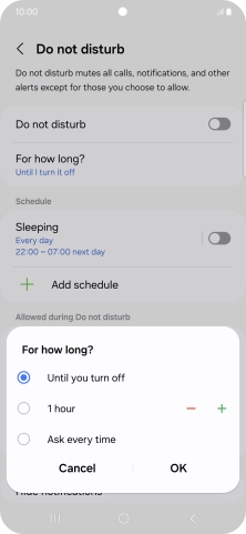 Press the required setting.
