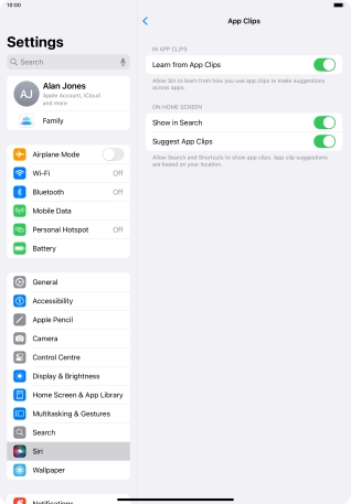Press the indicators next to the required settings to turn them on or off.