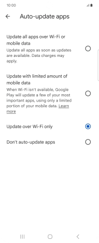To turn on automatic update of apps using mobile network, press Update all apps over Wi-Fi or mobile data.