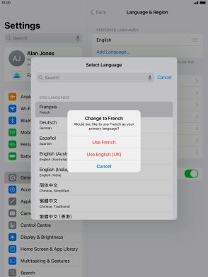 To select the new language as the default tablet language, press Use ‹language›. To select the new language as the default tablet language, press Use ‹language›.