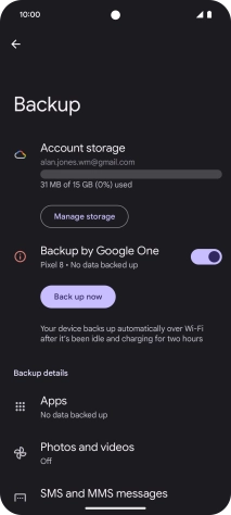 Press Back up now and wait while the phone memory is backed up.