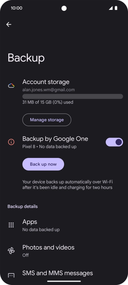 Press Back up now and wait while the phone memory is backed up.