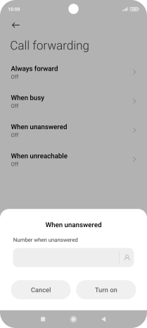Key in +447836121121 and press Turn on.