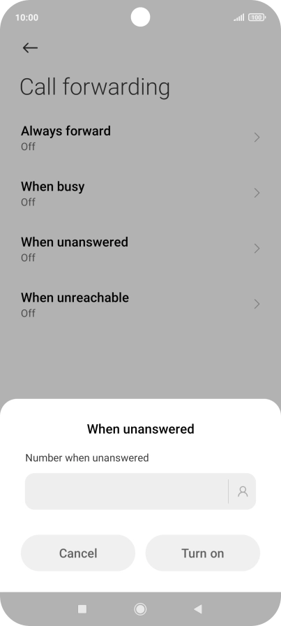 Key in +447836121121 and press Turn on.