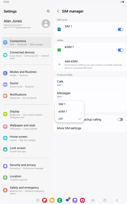 Press the required setting. Press the required setting.