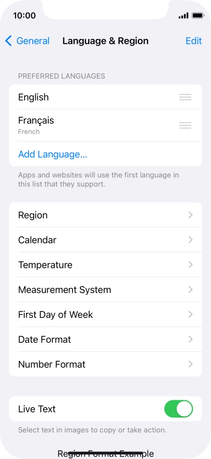 To subsequently select another language as the default language, press the move icon next to the required language and drag it to the top of the list.